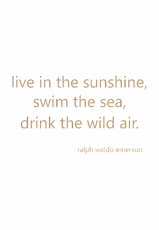 live in the sunshine, swim the sea, drink the wild air. -ralph waldo emerson